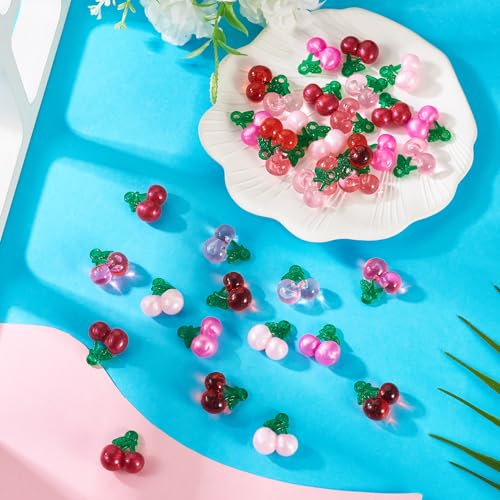 Craftdady Fruit Dangle Charms Pendants Cute Resin Food Pendants Apple Orange Pineapple Strawberry Pendants Lovely Vegetable Mushroom Charms for DIY Craft Earring Bracelet Necklace Jewelry Making - color: 6 Color Cherry