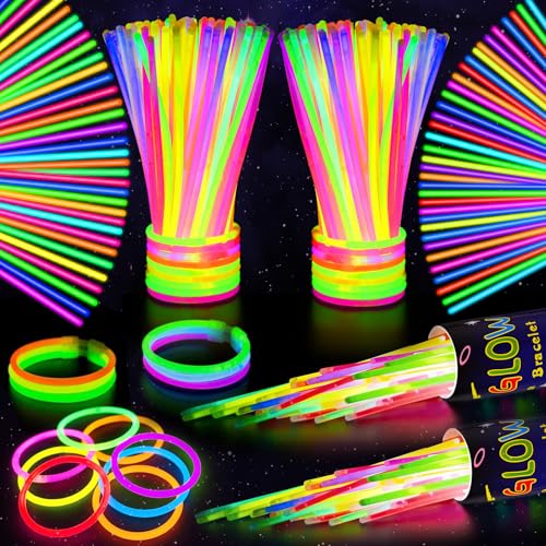 SHQDD 200 Glow Sticks Bulk Party Pack, 8” Neon Glow Sticks, DIY Glowsticks with Connectors Bracelets & Necklaces, Glow in the Dark Party Supplies for Kids, Adults, Parties, Halloween & New Year - style: 200PCS