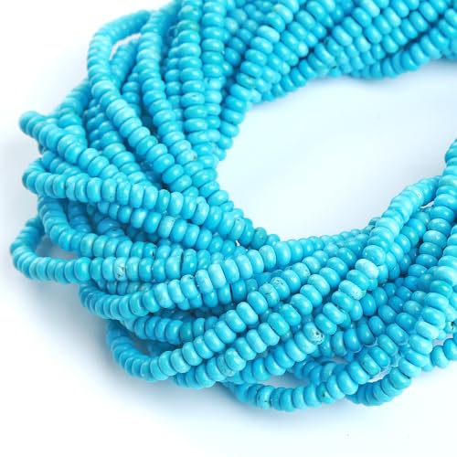 150PCS 2x4mm Natural Blue Turquoise Stone Rondelle Beads Abacus Disk Stone Beads Round Loose Spacer Gemstone Beads for DIY Bracelet Necklace Jewelry Making - color: Blue Turquoise, size: 2x4mm Abacus Disk