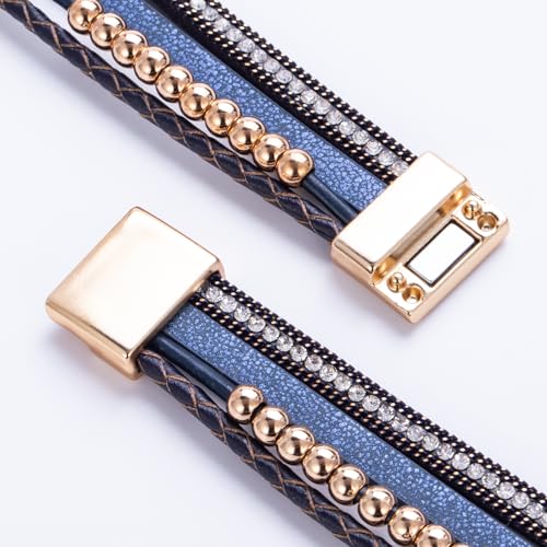 FANCY SHINY Mothers Day Gifts Boho Leather Wrap Bracelet Stackable Infinity Chunky Cuff Bracelets Western Hippie Outfits Jewelry Valentine Gifts for Women - color: Navy Blue
