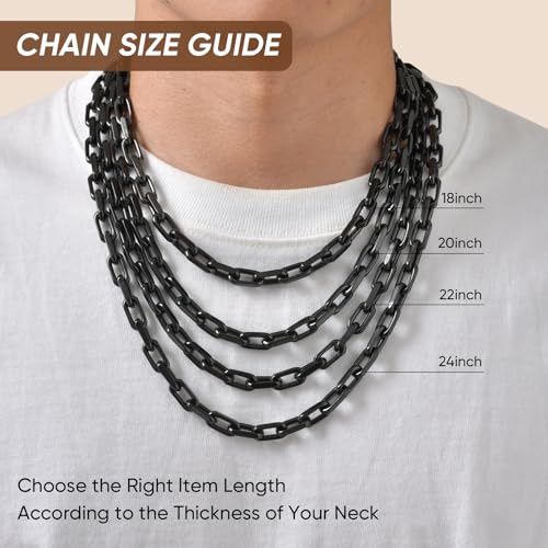 VNOX Paperclip Necklace for Men Women, 4.5/6.5/7mm Solid Diamond-Cut Chunky Stainless Steel Anchor Link Chain Mens Necklaces Jewelry Gifts, 18/20/22/24 Inchs - style: 7MM-Black