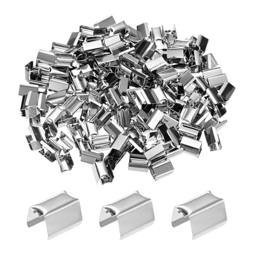 M METERXITY 100-Pack Fold Over Crimp End Caps, 0.4 x 0.2in/ 11 x 6mm Crimp Fasteners Ribbon Ends with Clamps for Jewelry Making/Leather Decor/DIY/Bracelets, Belt Buckle End Tip [Silver] - size: 0.4 x 0.2in/11 x 6mm
