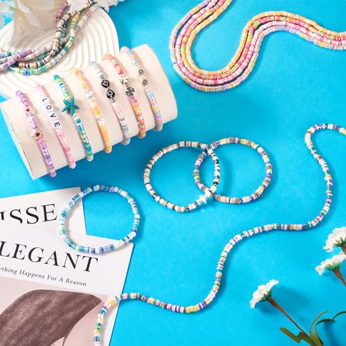 Elecrelive 10 Strands Polymer Clay Beads 4 mm Handmade Vinyl Heishi Beads Flat Round Disc Beads Loose Spacer Beads for Surfer Choker Necklace Bracelet Earrings Jewelry Making - color: Mixed Color