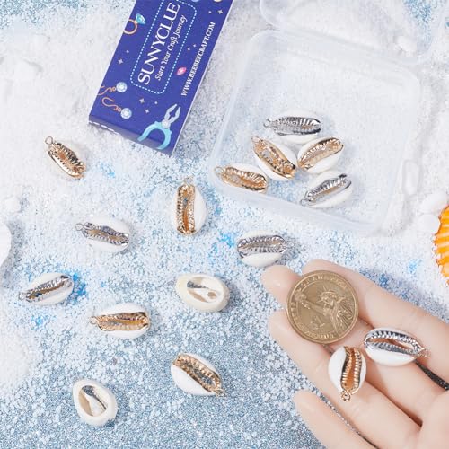 SUNNYCLUE 1 Box 20Pcs Seashell Charms Bulk Shell Charms Small Cowrie Shells Cowrie Shell Charms Summer Ocean Hawaii Electroplated Shell Beads for Jewelry Making DIY Bracelets Necklaces Earrings Craft - color: 1 Box 20Pcs 2 Colors Cowrie Shell Charms