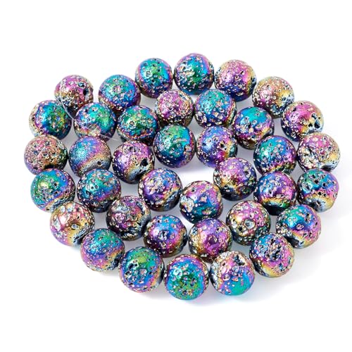 Craftdady 185Pcs Natural Round Lava Stone Beads 10mm Rainbow Colorful Volcanic Rock Gemstone Loose Beads Metallic Energy Healing Chakra Beads for Jewelry Craft Essential Oil Bracelet - color: Colorful, size: 10mm