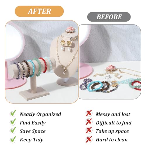2 Pcs Jewelry Display Set Necklace Mannequin Bust T Bar Bracelet Holder for Earring Necklace Ring Display
