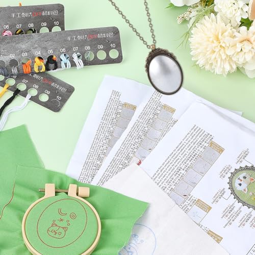SUNNYCLUE DIY 3 Sets Embroidery Pendant Kit Embroidery Necklace Kits with Instructions Thread Needle Hoops Chains Cute Cat Themed Stitch Kit for Sweater Necklace Crafts Jewelry Making Beginner Starter - style: Cat