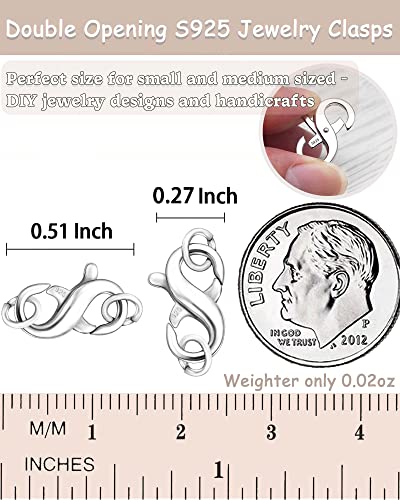 Dailyacc S925 Double Opening Lobster Clasp Sterling Silver and Gold Necklace Bracelet Extender Clasps and Closures for DIY Jewelry - color: Silver, size: 13mm × 7mm