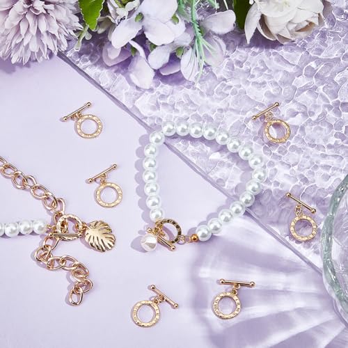 Beebeecraft 1 Box 15Pcs Toggle Clasps for Jewelry Making 18K Gold Plated Brass Clock Round Toggle Clasps Connectors Metal Bar and Snap Ring for DIT Craft - color: Gold 15pcs