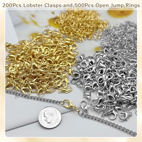 MKCYD 700Pcs Lobster Claw Clasps and Open Jump Rings Set, 14K Gold and Silver Necklace Clasps and Closures Lobster Parrot Trigger Clasp for Jewelry Making - color: Gold & Silver