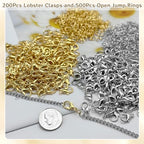 MKCYD 700Pcs Lobster Claw Clasps and Open Jump Rings Set, 14K Gold and Silver Necklace Clasps and Closures Lobster Parrot Trigger Clasp for Jewelry Making - color: Gold & Silver