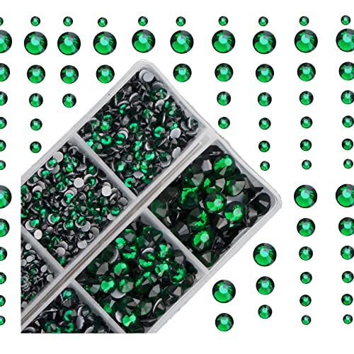 4000pcs Mixed Size Hot Fix Round Crystals Gems Glass Stones Hotfix Flat Back Rhinestones (Emerald) - color: Emerald, size: 4000 Count (Pack of 1)