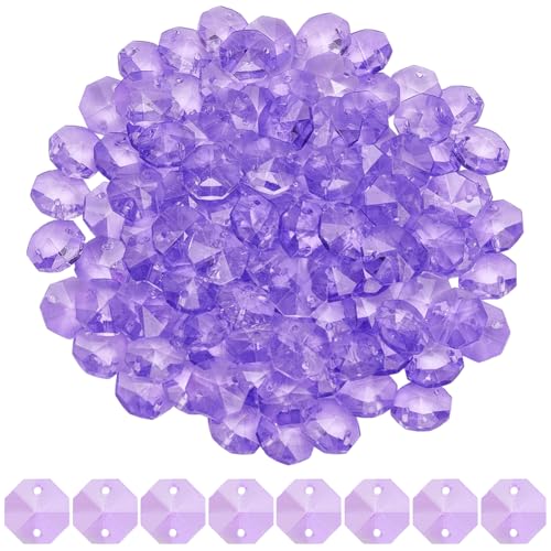 1 Box 120Pcs Glass Octagon Beads 2 Hole Crystal Prism Beads Purple 14mm Chandelier Replacement Connector Suncatcher Faceted Spacers for DIY Crafts Lamp Hanging Ornament Pendant Jewelry Adults - color: Purple