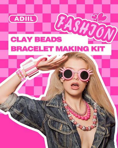 ADIIL 7200pcs Clay Beads Bracelet Making Kit, 6mm Polymer Heishi Beads for Jewelry Making, Friendship Bracelet Kit Birthday Gift for Adults Hot Pink - color: Hot Pink