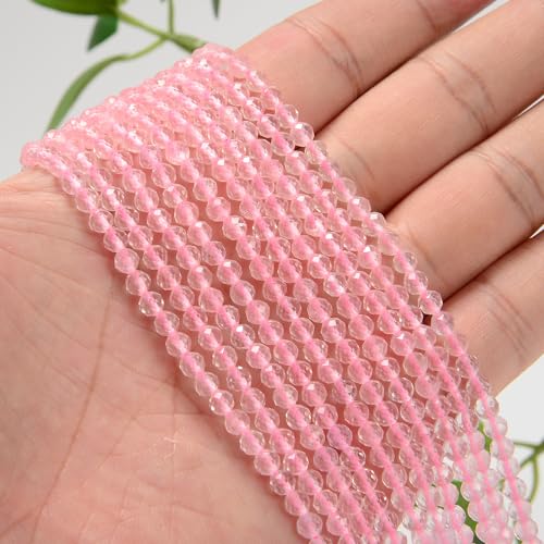 AD Beads Natural Gemstone Diamond-Cut Micro-Faceted Round Tiny 4mm Small Round for DIY Necklace Jewelry Making Beads (Rose Quartz) - color: Rose Quartz