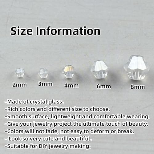 1310pcs Bicone Crystal Glass Beads 2mm 3mm 4mm 6mm 8mm Faceted Crystal Spacer Beads for Bracelets Necklace Pendants Earrings DIY Jewelry Craft Making(Transparent AB) - color: Transparent AB