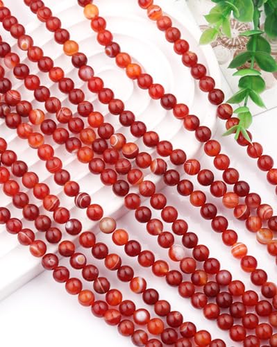 Natural Stone Beads 8mm Polished Round Smooth Gemstone Beads for Jewelry Making Supplies 15 Inch(45 Beads) (Red Stripes) - color: Red stripes-45pcs