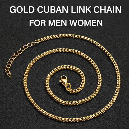 WomenGifts Cuban Link Chain Necklace for Women, Waterproof 14k Gold Silver Plated Chain Choker, Non Tarnish Stainless Steel Jewelry, 3.5/5/6/8/11mm,14/16/18 Inch Thin&Chunky&Thick - color: Gold, style: 3.5MM-18"