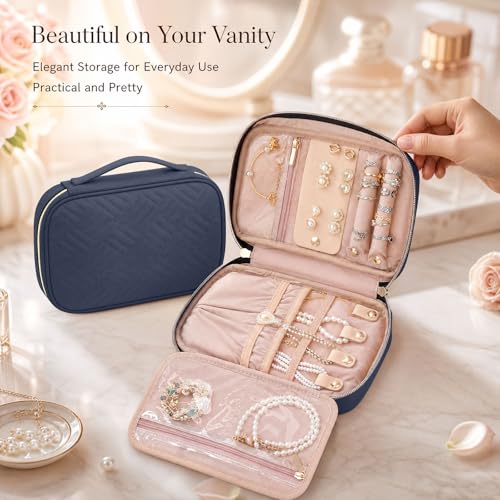 Jewelry Travel Case Organizer for Necklaces, Earrings, Rings, Bracelet, Watch, Soft Sided, Blue - color: Greyblue