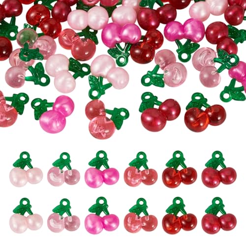 Craftdady Fruit Dangle Charms Pendants Cute Resin Food Pendants Apple Orange Pineapple Strawberry Pendants Lovely Vegetable Mushroom Charms for DIY Craft Earring Bracelet Necklace Jewelry Making - color: 6 Color Cherry
