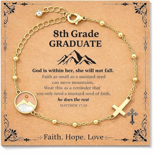 Cross Bracelet Gifts for Women Her - 14K Gold Plated Move Mountains Mustard Seed Cross Bracelet Faith Belief Bracelets Jewelry Gifts for Mom Girlfriend Bestie‌ Wife Mothers Day Birthday 8th Grade Graduate Graduation Anniversary‌ - style: Gold 8th Grade St