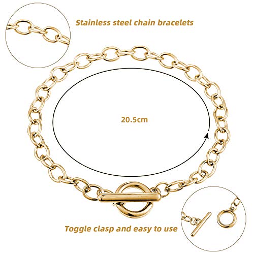 Hicarer 45 Pieces Bracelet Chains with OT Toggle Clasp Stainless Steel Bracelet Link Chains DIY Jewelry Making Supplies for Women Jewelry Crafts(Gold) - color: Gold