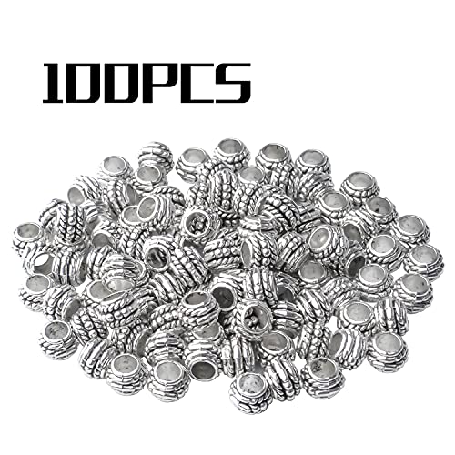 BronaGrand 100pcs Tibetan Antique Silver Large Hole Spacer Beads Alloy European Rondelle Beads Spacers Loose Spacers Jewelry Bead Charms for DIY Jewelry Crafts Making(8×6mm, Hole:4.5mm) - color: Silver16