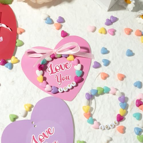 BeYumi DIY Bracelet Craft Kit - 24 Pack Mother's Day LOVE Letter Beads Bracelets with Heart Greeting Cards and Bags Thankful Craft Kit to Mother Grandma School Classroom Party Fun Activities Ages 6-12 - style: LOVE