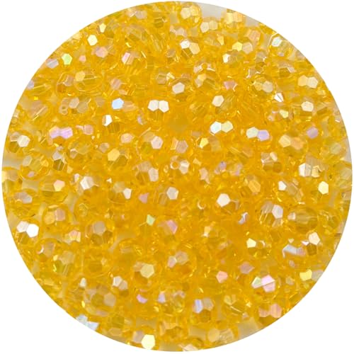 200 Pcs 10MM Round Faceted Acrylic Beads AB Color Transparent Crystal Acrylic Beads Round Bicone Beads for Jewelry Making, Bracelets Necklaces Earrings Wind (122- Yellow AB) - color: 122- yellow AB, size: 10MM