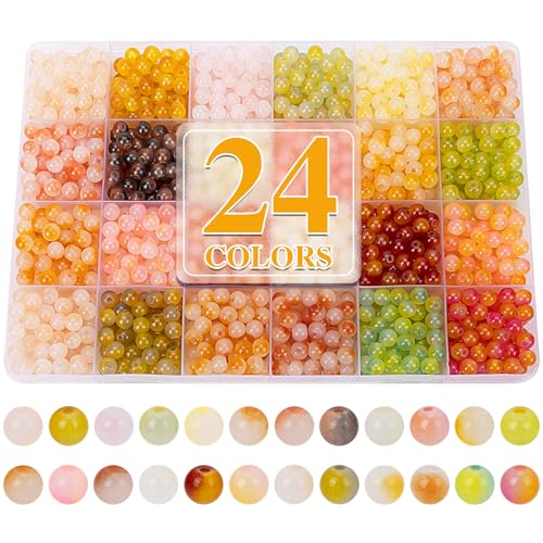 XSEINO About 1200+ pcs 6mm Glass Beads Bracelet Making Kit, 24 Assorted Yellow Bi-Color Fusion Series Crystal Beads for Jewelry Making, DIY Crafts, Friendship Bracelets - color: Yellow Bi-Color Fusion Series