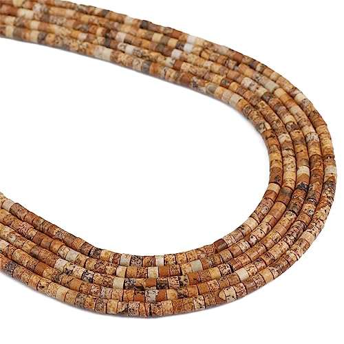 BEADIA Natural Brown Picture Jasper Spacer Beads Caps Flat Round Loose Beads for Beading Jewelry Making 3mmx2mm 38cm - color: Brown Picture Jasper, size: Flat Round 3mm X 2mm