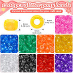 IOOLEEM Green Glitter Pony Beads,1200pcs Beads for Bracelets Making & Hair braiding, Kandi Friendship Bracelets & Jewelry Making. - color: Green Glitter