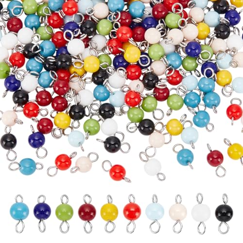 UNICRAFTALE Glass Bead Charms Double Loop Round Connector Gemstone Beads Round Link Charms Bulk Colorful Pendants for DIY Jewelry Making - color: Multicolor