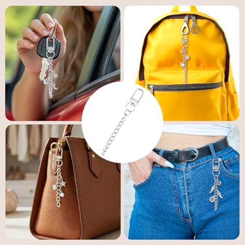 Hzopcw 20pcs Silver Keychain Making Kit, Key Ring Swivel Snap Hook Chains, Alloy Extender Keychain Bag Charm Kits for DIY Crafts Jewelry Making Handbag Purses- C Style - color: Silver-20pcs-C Style