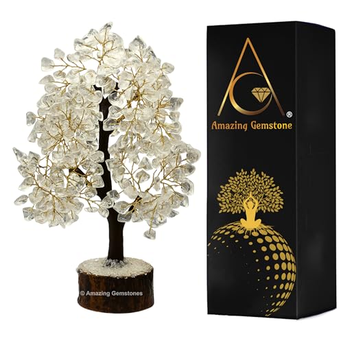 Amazing Gemstone Crystals and Healing Stones Birthday Gifts for Women - Clear Quartz Crystal Tree of Life Home Decor Stocking Stuffers, Bookshelf, Room, Meditation Gift for Mom Unique Birthday Gifts - color: Clear Quartz