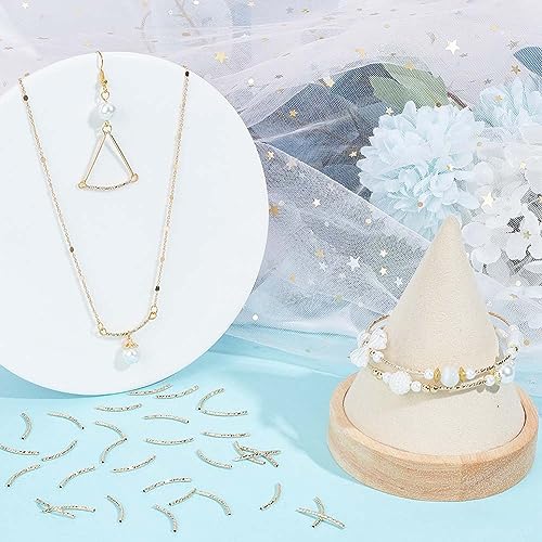 CREATCABIN 1 Box 40 Pcs 18K Gold Plated Curved Tube Bead Fish Scale Noodle Tube Bead Long Curved Brass Spacer Connector Bulk for Jewelry Making Charms Bracelets Necklaces Accessories 20mm - color: Gold-19
