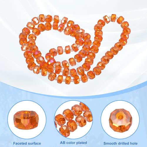 PATIKIL 75 Pcs 8mm OD 5mm Thick Crystal Glass Beads, Rondelle Crystal Beads Faceted Cut Gemstone Strand with Spacer Beads for Craft, Bracelet, Necklace, Orange - color: Orange