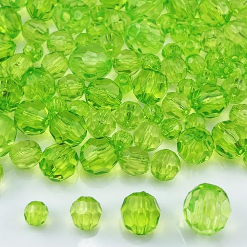 850pcs Acrylic Round Faceted Beads 6mm 8mm 10mm 12mm Faceted Round Spacer Beads for Bracelets Necklace Earring DIY Jewelry Making Craft(Light Green) - color: Light Green