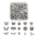 Beadthoven 150pcs/box Tibetan Silver Butterfly Flower Spacer Beads Owl Bird Dragonfly Bees Loose Beads Charms with 1-2mm Hole for Jewelry Crafts Making - color: Antique Silver-Butterfly-15 Style