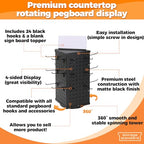 Rotating Pegboard Display Stand With 24 Hooks - Metal Spinning Peg Board Displays, Stands for Retail, Vendors, Selling & Shows - 4-Sided Craft Rack Organizer for Products, Accessories, Jewelry