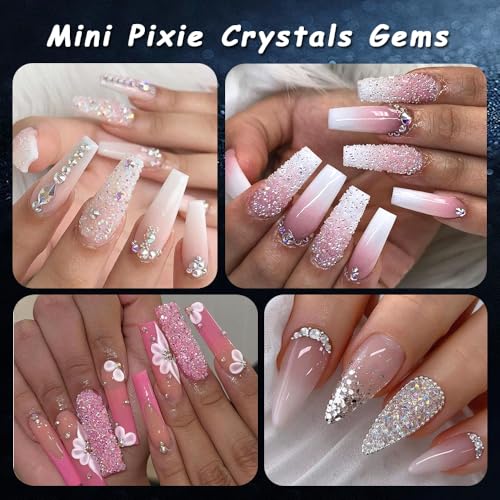 Tiny Nail Rhinestones 1.5mm Clear AB Mini Pixie Crystals Gems, 0.6-0.8mm Iridescent Micro Caviar Beads Sugar Glitter Beads Dust Charms for Nail Art Design DIY Crafts Accessories - color: Clear AB Mini