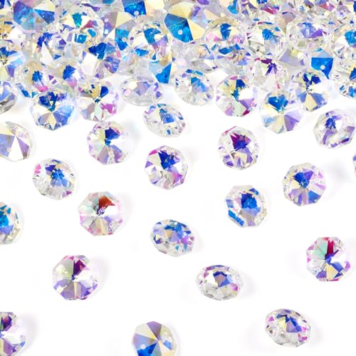 100Pcs Crystal Beads Glass Beads 2 Hole Crystal Spacer Beads Faceted Octagon Crystal Beads Lilac Beads for Lamp Hanging Keychain Necklace Bracelet Jewelry Making - color: Lilac