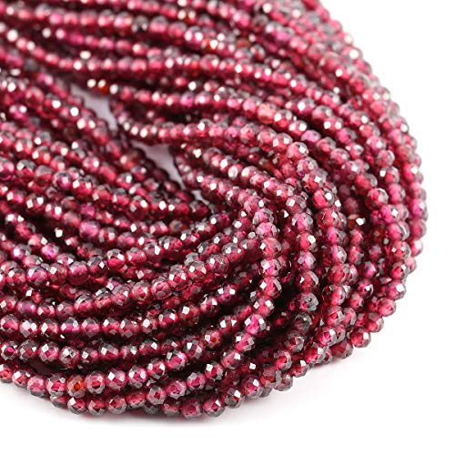 2 Strands Natural Stone Beads Garnet Gemstone Faceted Loose Beads for Jewelry Making Necklace Length 15" Size 2mm - size: 2 mm