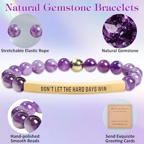 INSYOHO Dont Let the Hard Days Win Bracelet – Inspirational Healing Crystal Bracelet for Women & Men, Agate & Amethyst Beaded Adjustable, Motivational Gift for Stress Relief & Positivity - color: lavender crystal