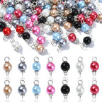 Ipotkitt 100 Pcs Colorful Pearlized Glass Pearl Charms Two Hole Round Links Charms End Drop Bead Connectors for DIY Jewelry Making - color: 100pcs-Glass Pearl Links-17x8mm