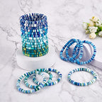 Ornaland Heishi Surfer Bracelets Set Polymer Clay Heishi Beads Stretch Bracelets Multi-Layer Stackable Friendship Bracelets Bohemia Summer Beach Jewelry for Women - color: Deep Sky Blue