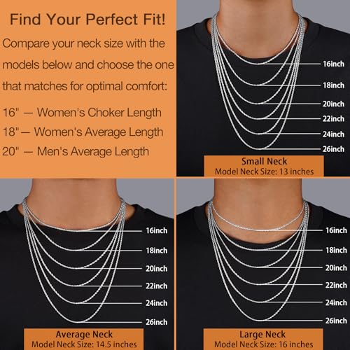 Italian Solid 14K Gold Plated 925 Sterling Silver Chain Necklace for Women, 1.5mm & 2.5mm Dainty Non Tarnish & Hypoallergenic Rope Chain Women's Chain Necklaces 16 18 20 22 24 26 Inch - color: 1.5mm White Gold, size: 20 Inch (Men's Average Length)