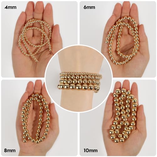 Song Xi 14K Gold Hematite Beads Round Loose Beads for Jewelry Making DIY Bracelets and Necklaces 6mm/60pcs - color: 14k gold, size: 6mm