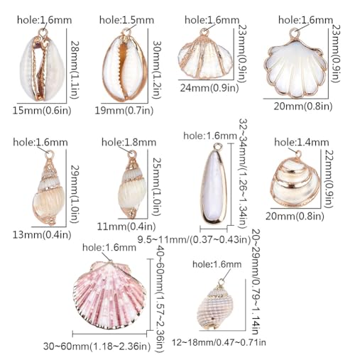 SUNNYCLUE 1 Box 20pcs 10 Styles Natural White Cowrie Seashells Charm Conch Shells Plated Charms Summer Ocean Sea Charm for Jewelry Making Charm Necklace Bracelet Earring Making - color: 1 Box 20pcs Seashell Charms