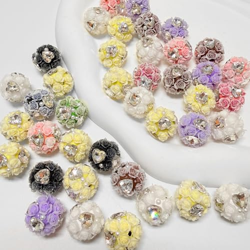 10pcs Rhinestone Focal Beads for Pens, Featuring Heart-Shaped Crystal Pieces & Sparkling 3D Rose Flower Designs, Fancy Beads for DIY Jewelry Making Keychains Crafts Holiday Decorations (Flower 4) - color: Flower 4